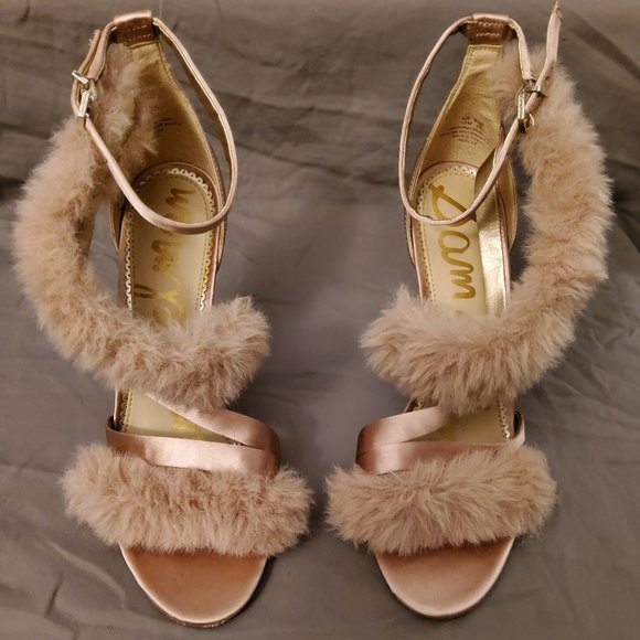 Sam Edelman Shoes - Adelle Faux Fur Ankle Strap High-Heel Sandals Pink